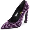 imageFSJ Women Classic Pumps Closed Pointed Toe Slim High Heel Fashion Studded Rivets Slip On Cocktail Party Prom Sexy Dress Shoes Size 416 USPurple