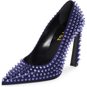 imageFSJ Women Classic Pumps Closed Pointed Toe Slim High Heel Fashion Studded Rivets Slip On Cocktail Party Prom Sexy Dress Shoes Size 416 USBlue