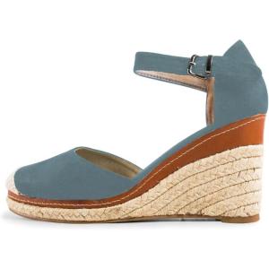 imageFSJ Women Closed Toe Espadrilles Dressy Wedge Sandal Ankle Strap Buckle High Heels Comfort Platform Sandals Shoes Size 415 USSteel Gray
