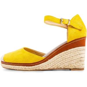 imageFSJ Women Closed Toe Espadrilles Dressy Wedge Sandal Ankle Strap Buckle High Heels Comfort Platform Sandals Shoes Size 415 USYellow