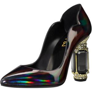 imageFSJ Women Pointed Toe Crystal High Heel Pumps Comfort Slip On Chunky Block Heel Bridal Wedding Evening Party Prom Shoes Size 415 USBlack Multicolor