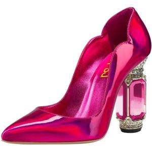 imageFSJ Women Pointed Toe Crystal High Heel Pumps Comfort Slip On Chunky Block Heel Bridal Wedding Evening Party Prom Shoes Size 415 USFushcia Mirror