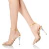 imageFSJ Women Clear Rhinestone Ankle Strap Slingback Open Toe Sandals High Stiletto Heels Buckle Up Sexy Office Shoes Size 415 M USKhaki