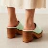 imageFSJ Women Woven Platform Mules Wooden Chunky High Heel Slip On Clogs Closed Toe Heeled Sandals Comfortable Casual Shoes Size 416 USLight Green
