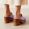 imageFSJ Women Woven Platform Mules Wooden Chunky High Heel Slip On Clogs Closed Toe Heeled Sandals Comfortable Casual Shoes Size 416 USPurple