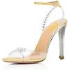imageFSJ Women Clear Rhinestone Ankle Strap Slingback Open Toe Sandals High Stiletto Heels Buckle Up Sexy Office Shoes Size 415 M USKhaki