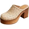 imageFSJ Women Woven Platform Mules Wooden Chunky High Heel Slip On Clogs Closed Toe Heeled Sandals Comfortable Casual Shoes Size 416 USNeutral