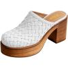 imageFSJ Women Woven Platform Mules Wooden Chunky High Heel Slip On Clogs Closed Toe Heeled Sandals Comfortable Casual Shoes Size 416 USWhite