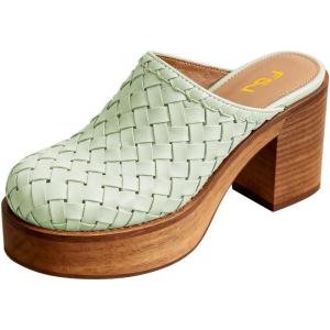 imageFSJ Women Woven Platform Mules Wooden Chunky High Heel Slip On Clogs Closed Toe Heeled Sandals Comfortable Casual Shoes Size 416 USLight Green