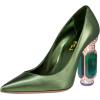 imageFSJ Women Crystal Chunky High Heel Pumps Closed Pointed Toe Sexy Block Heels with Rhinestones Slip On Bridal Party Wedding Dress Shoes Size 416 USGreen