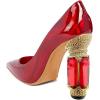 imageFSJ Women Crystal Chunky High Heel Pumps Closed Pointed Toe Sexy Block Heels with Rhinestones Slip On Bridal Party Wedding Dress Shoes Size 416 USRed Mirror Leather