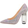 imageFSJ Women Crystal Chunky High Heel Pumps Closed Pointed Toe Sexy Block Heels with Rhinestones Slip On Bridal Party Wedding Dress Shoes Size 416 USRhinestones
