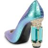 imageFSJ Women Crystal Chunky High Heel Pumps Closed Pointed Toe Sexy Block Heels with Rhinestones Slip On Bridal Party Wedding Dress Shoes Size 416 USTurquoise Studded