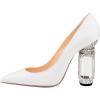 imageFSJ Women Crystal Chunky High Heel Pumps Closed Pointed Toe Sexy Block Heels with Rhinestones Slip On Bridal Party Wedding Dress Shoes Size 416 USWhite