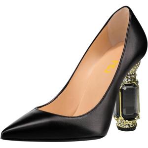 imageFSJ Women Crystal Chunky High Heel Pumps Closed Pointed Toe Sexy Block Heels with Rhinestones Slip On Bridal Party Wedding Dress Shoes Size 416 USBlack