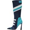 imageFSJ Women Multicolor Knee High Boots Pointed Toe Tall High Heel Long Boots Side Zipper Novel Color Matching Party Fancy Shoes Size 416 USBlue