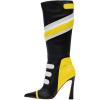 imageFSJ Women Multicolor Knee High Boots Pointed Toe Tall High Heel Long Boots Side Zipper Novel Color Matching Party Fancy Shoes Size 416 USYellowblackwhite