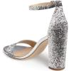 imageFSJ Women Classic Chunky High Heel Sandals Open Toe Ankle Strap Single Band Dress Wedding Party Sexy Shoes Size 415 USSilver Glitter