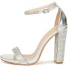 imageFSJ Women Classic Chunky High Heel Sandals Open Toe Ankle Strap Single Band Dress Wedding Party Sexy Shoes Size 415 USSilvercrystal