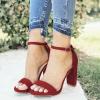 imageFSJ Women Classic Chunky High Heel Sandals Open Toe Ankle Strap Single Band Dress Wedding Party Sexy Shoes Size 415 USWine Red