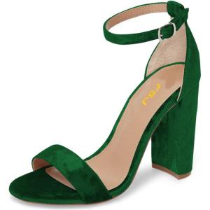 imageFSJ Women Classic Chunky High Heel Sandals Open Toe Ankle Strap Single Band Dress Wedding Party Sexy Shoes Size 415 USGreen Velvet