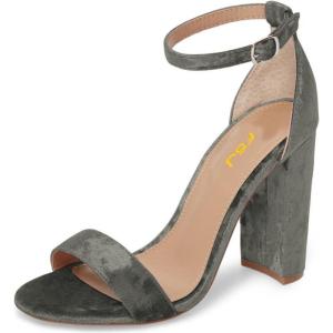 imageFSJ Women Classic Chunky High Heel Sandals Open Toe Ankle Strap Single Band Dress Wedding Party Sexy Shoes Size 415 USGrey Velvet