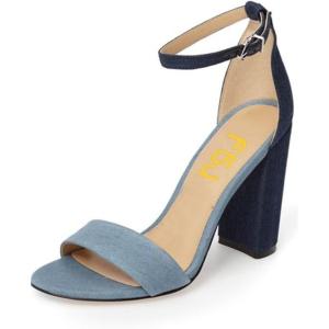 imageFSJ Women Classic Chunky High Heel Sandals Open Toe Ankle Strap Single Band Dress Wedding Party Sexy Shoes Size 415 USLight Blue