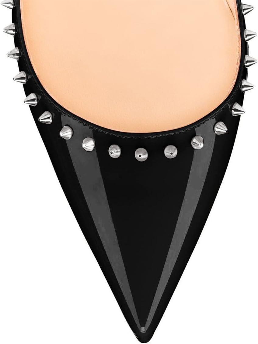 imageFSJ Women Bridal Pointed Toe Chunky Block High Heel Crystal Pumps Slip on Wedding Thick Comfort Evening Dress Studded Rivets ShoesBlack