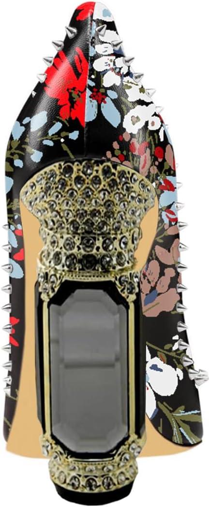 imageFSJ Women Bridal Pointed Toe Chunky Block High Heel Crystal Pumps Slip on Wedding Thick Comfort Evening Dress Studded Rivets ShoesBlack Flower