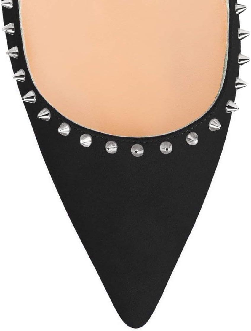 imageFSJ Women Bridal Pointed Toe Chunky Block High Heel Crystal Pumps Slip on Wedding Thick Comfort Evening Dress Studded Rivets ShoesBlack Suede