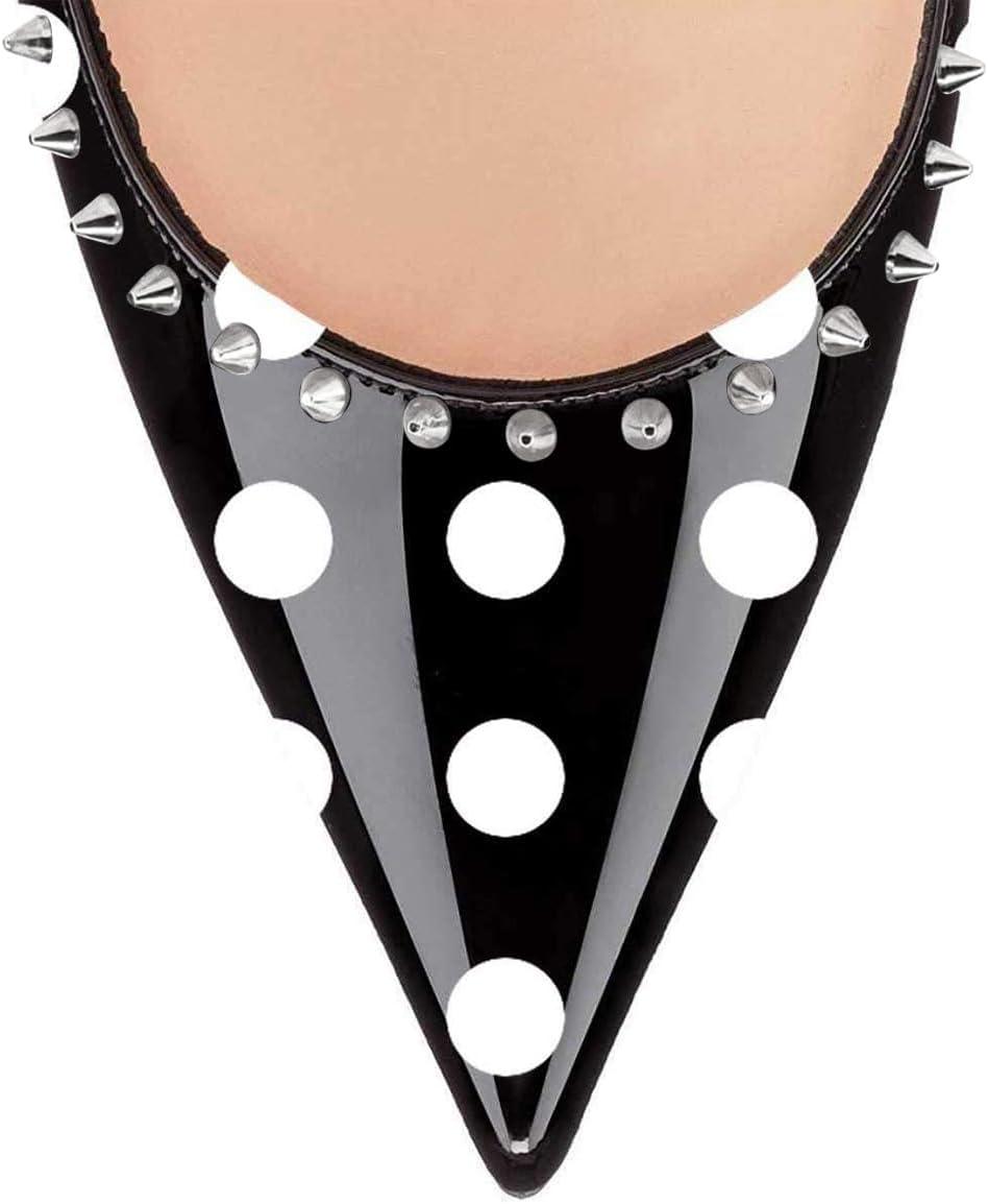 imageFSJ Women Bridal Pointed Toe Chunky Block High Heel Crystal Pumps Slip on Wedding Thick Comfort Evening Dress Studded Rivets ShoesBlack and White Polka Dots