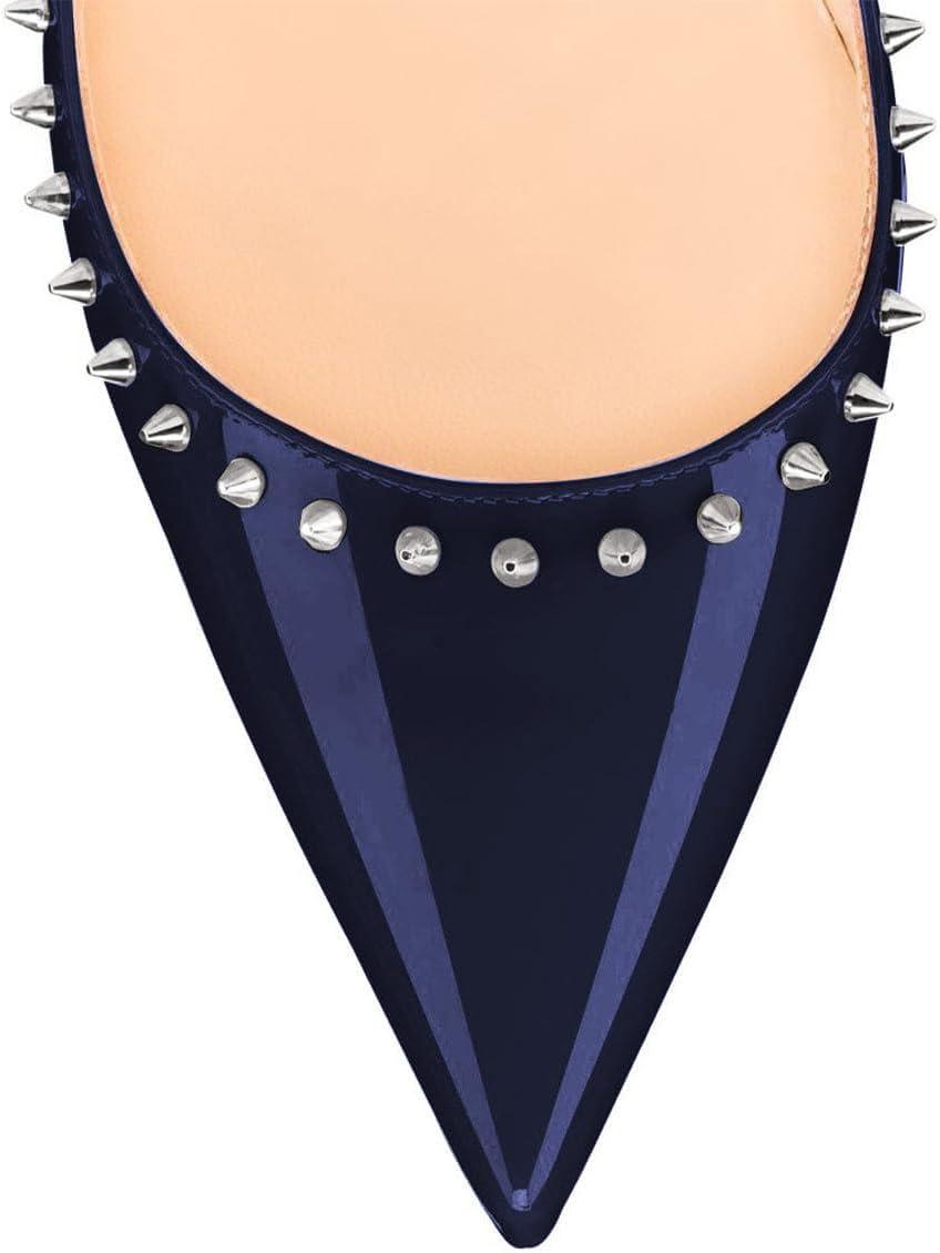 imageFSJ Women Bridal Pointed Toe Chunky Block High Heel Crystal Pumps Slip on Wedding Thick Comfort Evening Dress Studded Rivets ShoesBlue