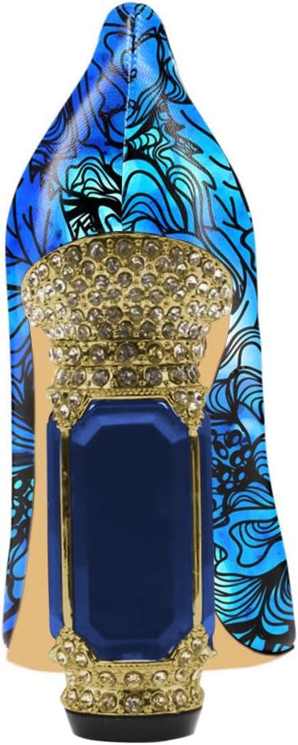 imageFSJ Women Bridal Pointed Toe Chunky Block High Heel Crystal Pumps Slip on Wedding Thick Comfort Evening Dress Studded Rivets ShoesBlue Lines