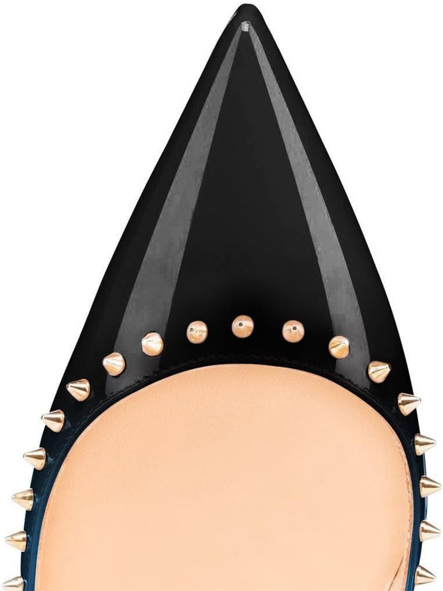 imageFSJ Women Bridal Pointed Toe Chunky Block High Heel Crystal Pumps Slip on Wedding Thick Comfort Evening Dress Studded Rivets ShoesBlueblack