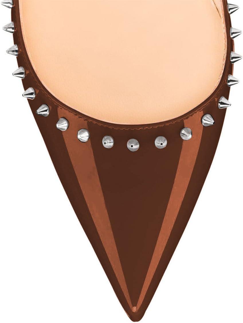 imageFSJ Women Bridal Pointed Toe Chunky Block High Heel Crystal Pumps Slip on Wedding Thick Comfort Evening Dress Studded Rivets ShoesBrown