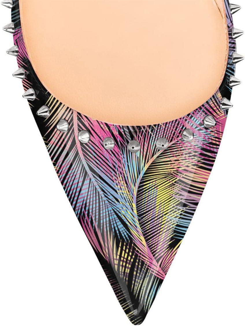 imageFSJ Women Bridal Pointed Toe Chunky Block High Heel Crystal Pumps Slip on Wedding Thick Comfort Evening Dress Studded Rivets ShoesFeather