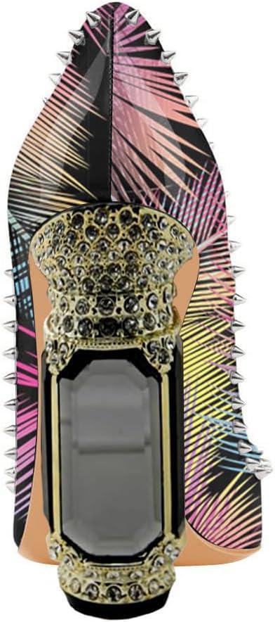 imageFSJ Women Bridal Pointed Toe Chunky Block High Heel Crystal Pumps Slip on Wedding Thick Comfort Evening Dress Studded Rivets ShoesFeather