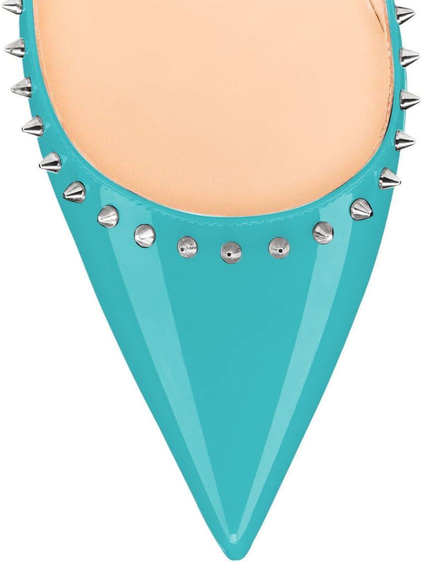 imageFSJ Women Bridal Pointed Toe Chunky Block High Heel Crystal Pumps Slip on Wedding Thick Comfort Evening Dress Studded Rivets ShoesLake Blue