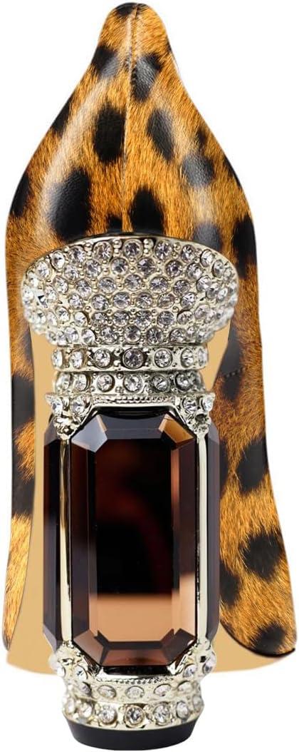 imageFSJ Women Bridal Pointed Toe Chunky Block High Heel Crystal Pumps Slip on Wedding Thick Comfort Evening Dress Studded Rivets ShoesLeopard Print