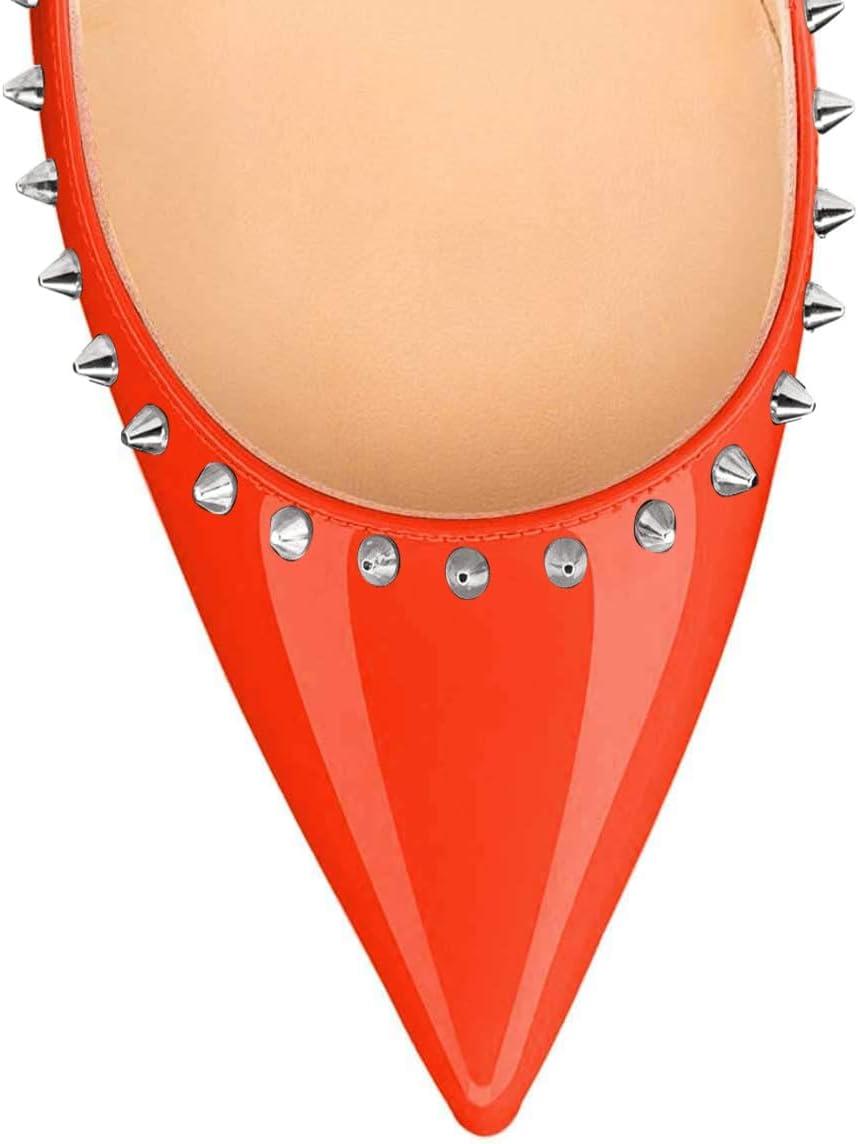 imageFSJ Women Bridal Pointed Toe Chunky Block High Heel Crystal Pumps Slip on Wedding Thick Comfort Evening Dress Studded Rivets ShoesOrange