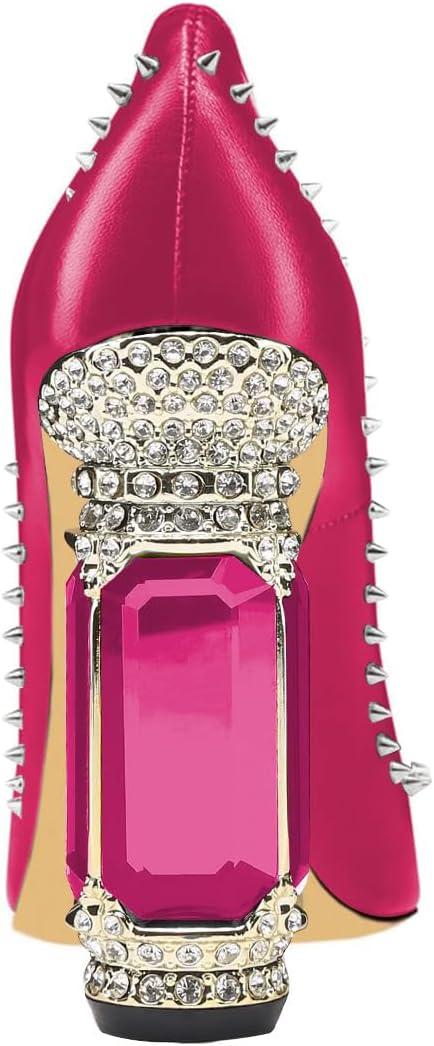 imageFSJ Women Bridal Pointed Toe Chunky Block High Heel Crystal Pumps Slip on Wedding Thick Comfort Evening Dress Studded Rivets ShoesPink Matte Leather