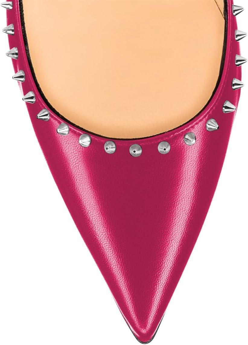 imageFSJ Women Bridal Pointed Toe Chunky Block High Heel Crystal Pumps Slip on Wedding Thick Comfort Evening Dress Studded Rivets ShoesPink Matte Leather