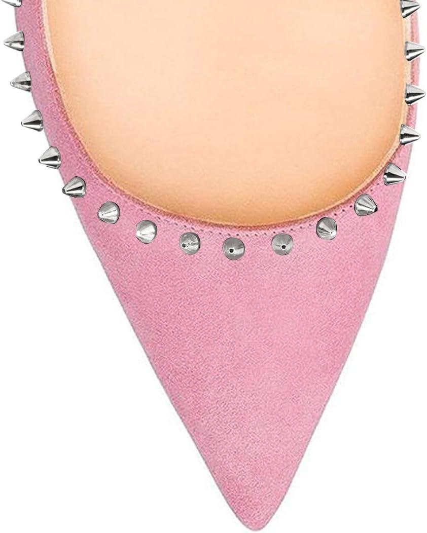 imageFSJ Women Bridal Pointed Toe Chunky Block High Heel Crystal Pumps Slip on Wedding Thick Comfort Evening Dress Studded Rivets ShoesPink Suede