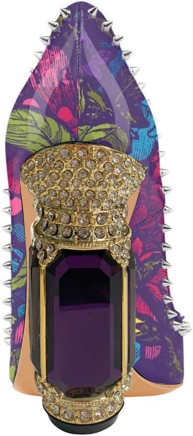 imageFSJ Women Bridal Pointed Toe Chunky Block High Heel Crystal Pumps Slip on Wedding Thick Comfort Evening Dress Studded Rivets ShoesPurple Garden