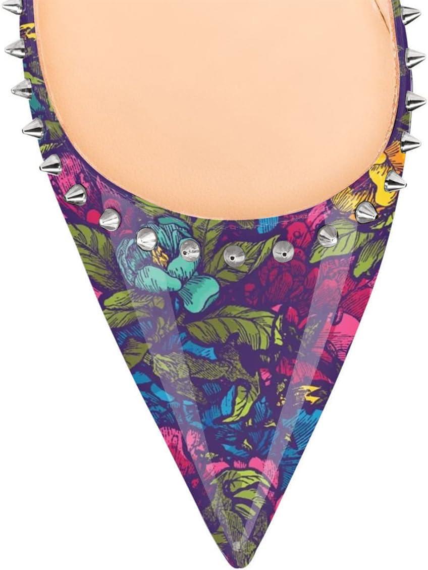 imageFSJ Women Bridal Pointed Toe Chunky Block High Heel Crystal Pumps Slip on Wedding Thick Comfort Evening Dress Studded Rivets ShoesPurple Garden