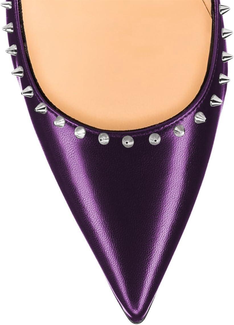 imageFSJ Women Bridal Pointed Toe Chunky Block High Heel Crystal Pumps Slip on Wedding Thick Comfort Evening Dress Studded Rivets ShoesPurple Matte Leather