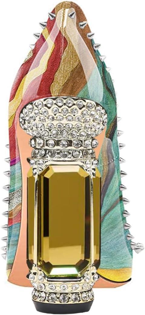 imageFSJ Women Bridal Pointed Toe Chunky Block High Heel Crystal Pumps Slip on Wedding Thick Comfort Evening Dress Studded Rivets ShoesQuicksand