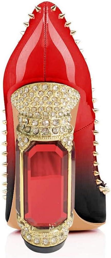 imageFSJ Women Bridal Pointed Toe Chunky Block High Heel Crystal Pumps Slip on Wedding Thick Comfort Evening Dress Studded Rivets ShoesRed Gradient
