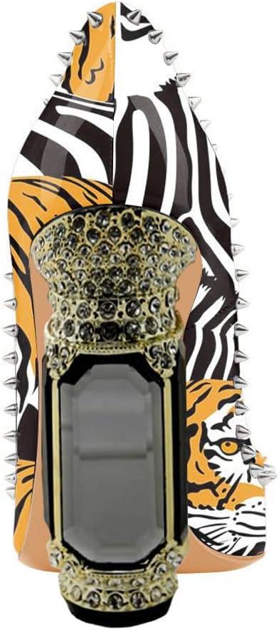 imageFSJ Women Bridal Pointed Toe Chunky Block High Heel Crystal Pumps Slip on Wedding Thick Comfort Evening Dress Studded Rivets ShoesTiger