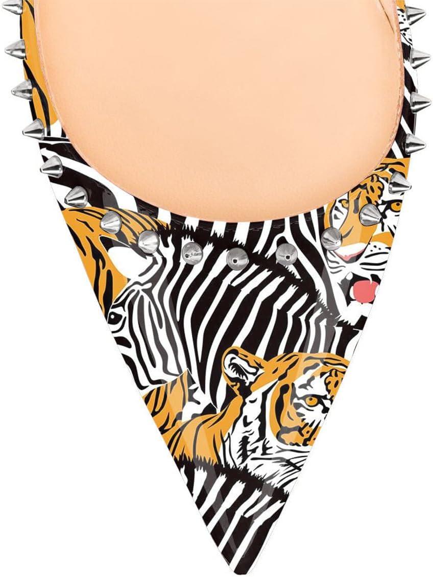 imageFSJ Women Bridal Pointed Toe Chunky Block High Heel Crystal Pumps Slip on Wedding Thick Comfort Evening Dress Studded Rivets ShoesTiger